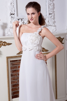 Greek One Shoulder Chiffon Destination Wedding Dress 