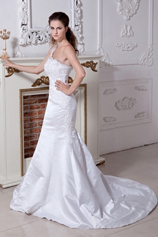 One Shoulder Lace Trumpet Bridal Gown