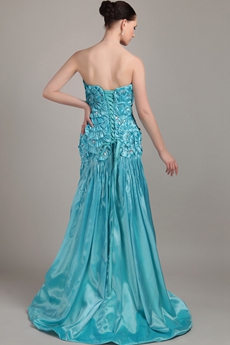 Butterfly Blue Satin Prom Dress Long Length 