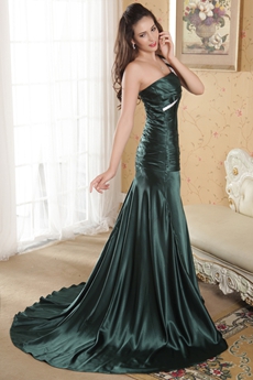 One Shoulder A-line Full Length Dark Green Prom Dress 