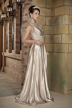 Modest One Shoulder Light Champagne Formal Evening Gown 