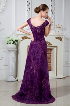 Scoop Neckline Cap Sleeves Purple Organza Mother Of The Bride Dress 