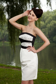 Knee Length White And Black Wedding Guest Dress 