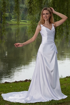 Corset Back V-Neckline Full Length Satin Plus Size Wedding Dress 