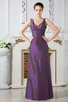 Deep V-Neckline Column Purple Taffeta Mother Of The Groom Dress 