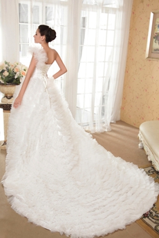 Asymmetrical Straps One Shoulder Ball Gown Wedding Dress 2016