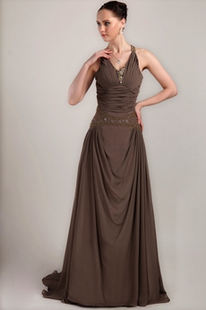 Mature V-Neckline A-line Brown Chiffon Prom Dress 