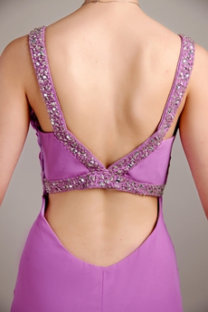 Sexy Keyhole Back Lilac Chiffon Evening Dress 