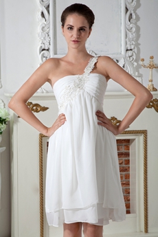 One Shoulder Empire Knee Length Maternity Wedding Dress 