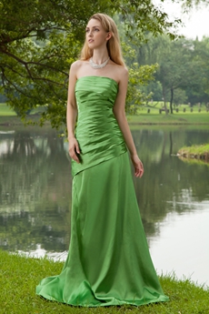 Modest Strapless Floor Length Green Prom Dress 