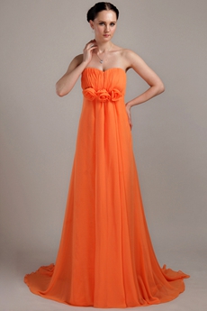 Empire Full Length Orange Chiffon Maternity Prom Gown 