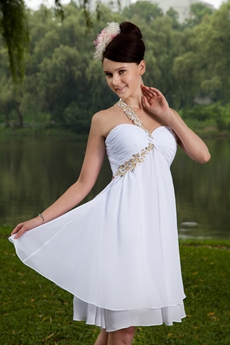 Empire Mini Length One Shoulder White Chiffon Cocktail Dress 
