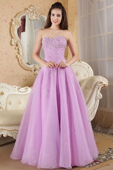 Beaded Bodice Puffy Floor Length Lilac Princess Quinceanera Dress 