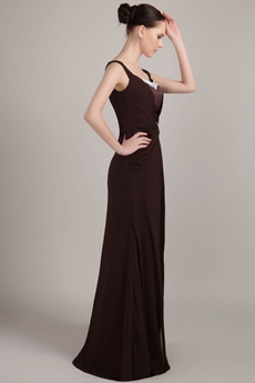 Double Straps A-line Full Length Brown Chiffon Mother Of The Bride Dress 