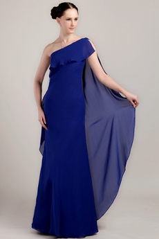 One Shoulder Column Full Length Royal Blue Chiffon Bridesmaid Dress  