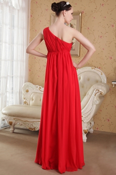 One Shoulder Empire Full Length Red Chiffon Maternity Prom Dress 