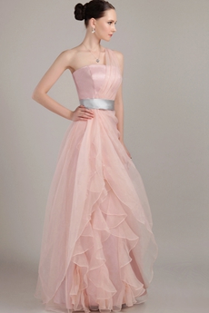Noble One Shoulder Puffy Floor Length Dusty Rose Quinceanera Dress 