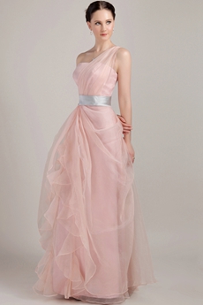 Noble One Shoulder Puffy Floor Length Dusty Rose Quinceanera Dress 