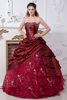 Embroidered Burgundy Quinceanera Dress Corset Back 