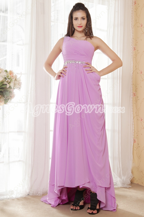 One Shoulder Lilac Chiffon Prom Dress Full Length 