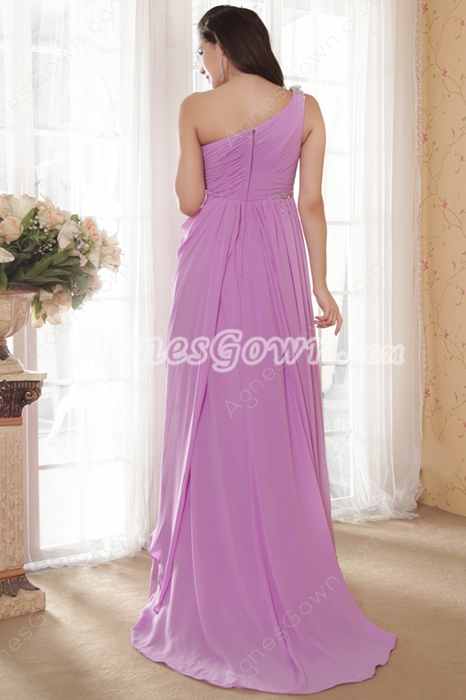 One Shoulder Lilac Chiffon Prom Dress Full Length 