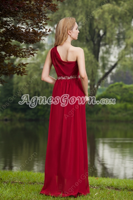 Vintage Dark Red Bridesmaid Dresses One Shoulder 