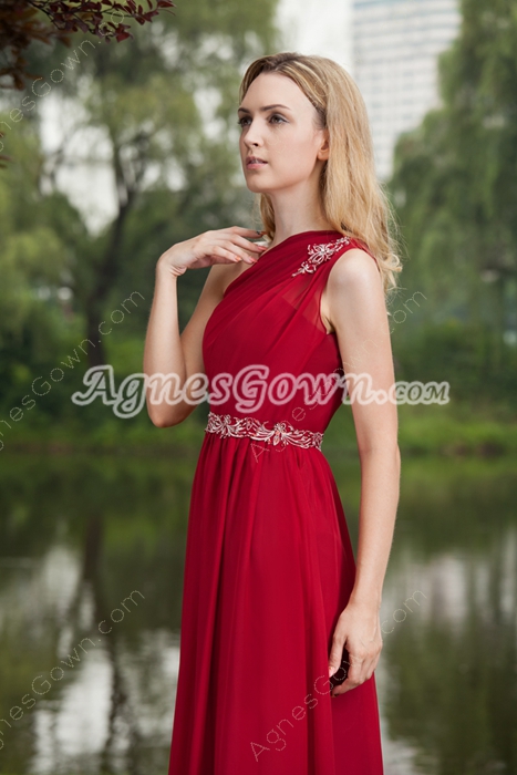 Vintage Dark Red Bridesmaid Dresses One Shoulder 