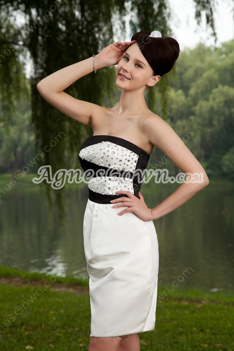 Knee Length White And Black Wedding Guest Dress 