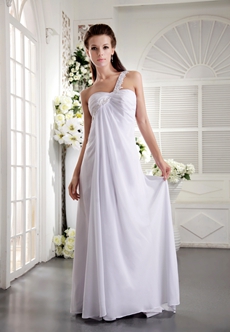 Empire Full Length White Chiffon One Shoulder Summer Beach Wedding Dress 