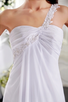Empire Full Length White Chiffon One Shoulder Summer Beach Wedding Dress 