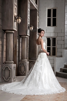 Magnificent Dropped Waist Ball Gown Lace Wedding Dress 
