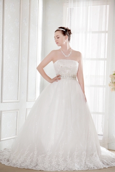 Beautiful Ball Gown Lace Wedding Dress Chapel Train 