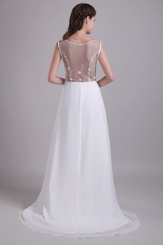 Illusion Back Beach Wedding Dress With Embroidery Beads 