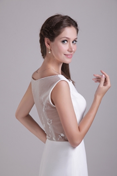 Illusion Back Beach Wedding Dress With Embroidery Beads 