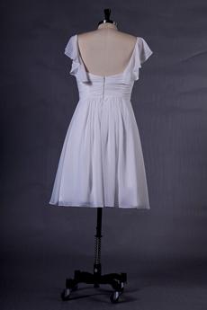 Cap Sleeves Mini Length Ivory Chiffon Beach Wedding Dress 