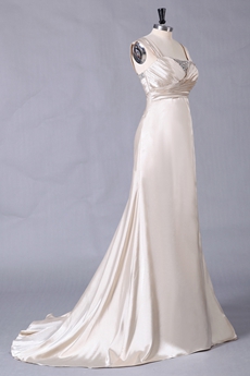 A-line Full Length Champagne Satin Prom Dress 