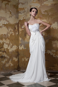 Romantic Sheath Full Length White Chiffon Summer Beach Wedding Gown