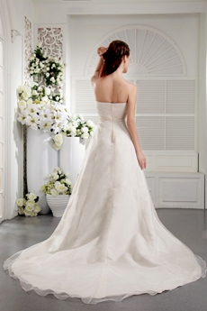 Modest strapless A-line Ivory Organza Wedding Dress 