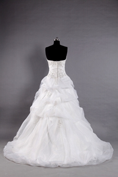 Puffy Organza Floor Length Wedding Dress With Lace Appliques 