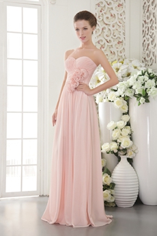 Delicate Pink Chiffon Bridesmaid Dress With Handmade Flower 