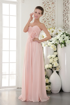 Delicate Pink Chiffon Bridesmaid Dress With Handmade Flower 