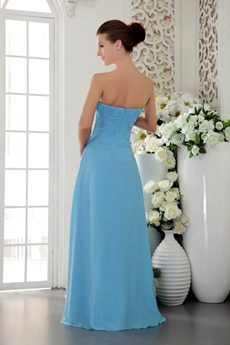 Simple Column Full Length Sky Blue Bridesmaid Dress 
