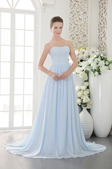 Dipped Neckline A-line Light Sky Blue Chiffon Prom Dress 2016