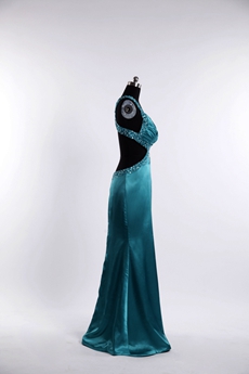 Teal Blue Slit Front Informal Evening Gown