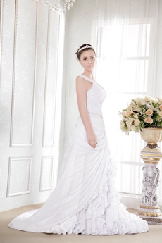 Luxury Chiffon Ruffled Wedding Dress V-Back