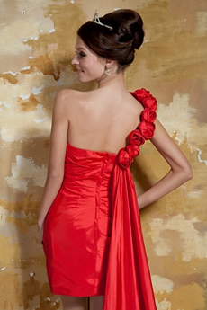 Modern Sheath Mini Length One Shoulder Red Cocktail Dress With Ribbon 