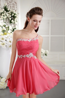 Lovely One Shoulder Mini Length Peach Colored Cocktail Dress 