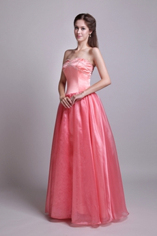 Dipped Neckline Watermelon Organza Princess Quince Dress 