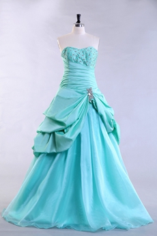 Cute Dipped Neckline Puffy Tiffany Blue Quinceanera Dress 