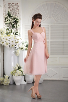 Noble Straps A-line Knee Length Pink Bridesmaid Dress 